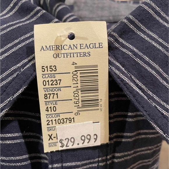 Men’s American Eagle button up shirt in navy white stripe size XL prep fit - Picture 4 of 10